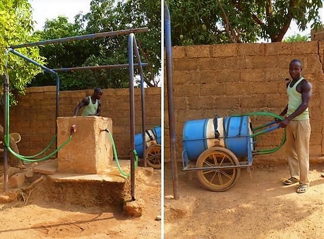 A water vendor in Ouagadougou, Burkina Faso fills his hand cart at a public stand pipe. Source: BASSAN (2011)     