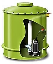 A fibreglass tank for single households with an integrated sewage pump The sewage is pumped up to council sewer or on site treatment plant. Source: FTM (2010)