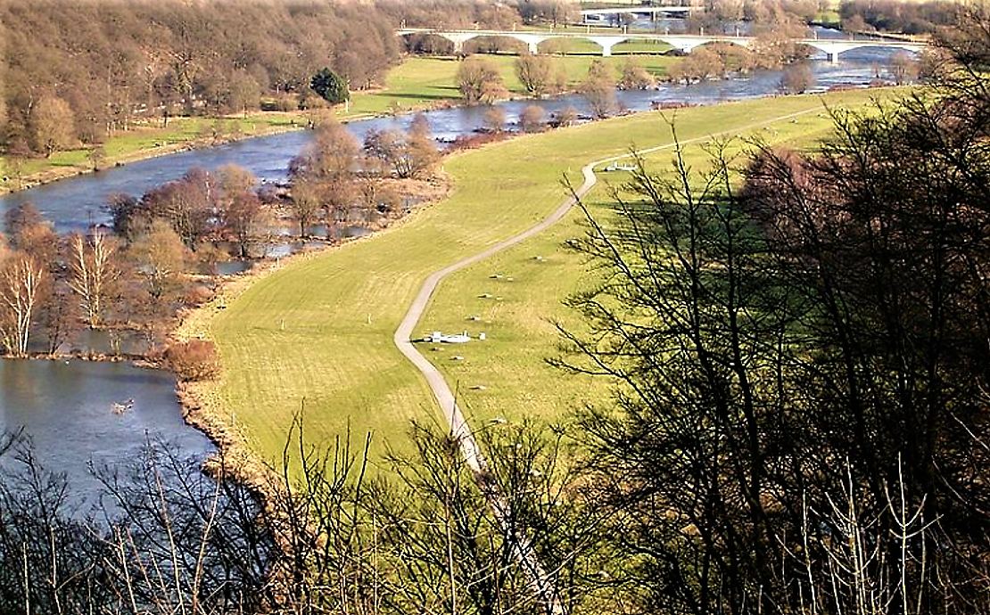 A series of bank filtrate recovery wells along the Ruhr river in Hattingen (Germany)