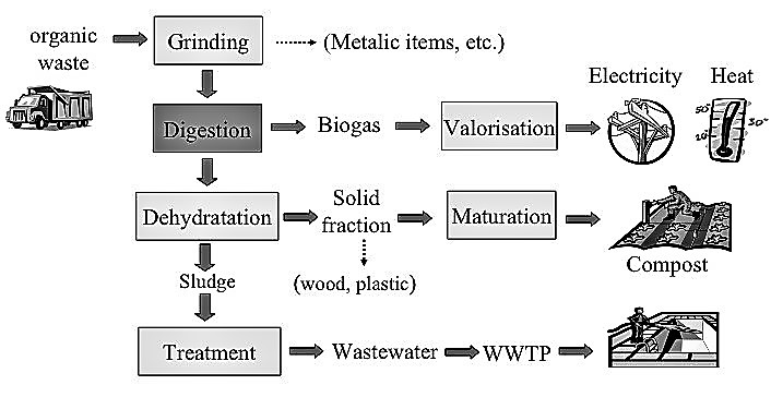 Overall scheme of the high-tech anaerobic treatment of municipal solid waste. Source: HOLLIGER (2008)
