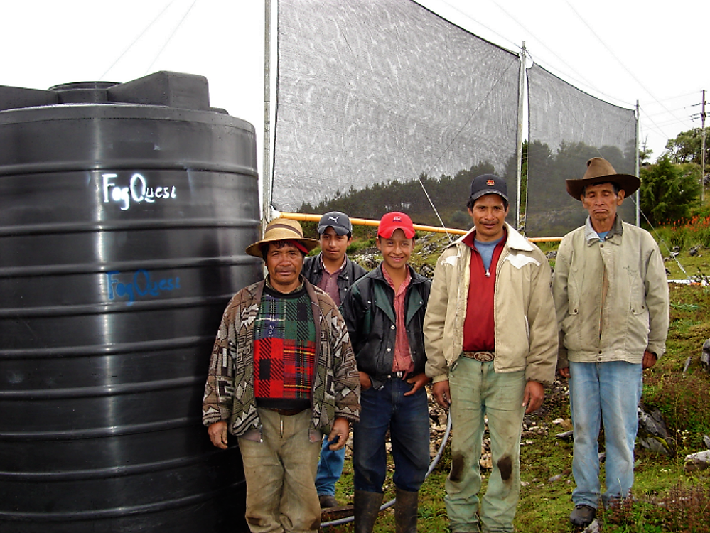 Two large fog collectors and one large tank provide water for one or two families in Guatemala. Source: SCHEMENAUER (2008) 